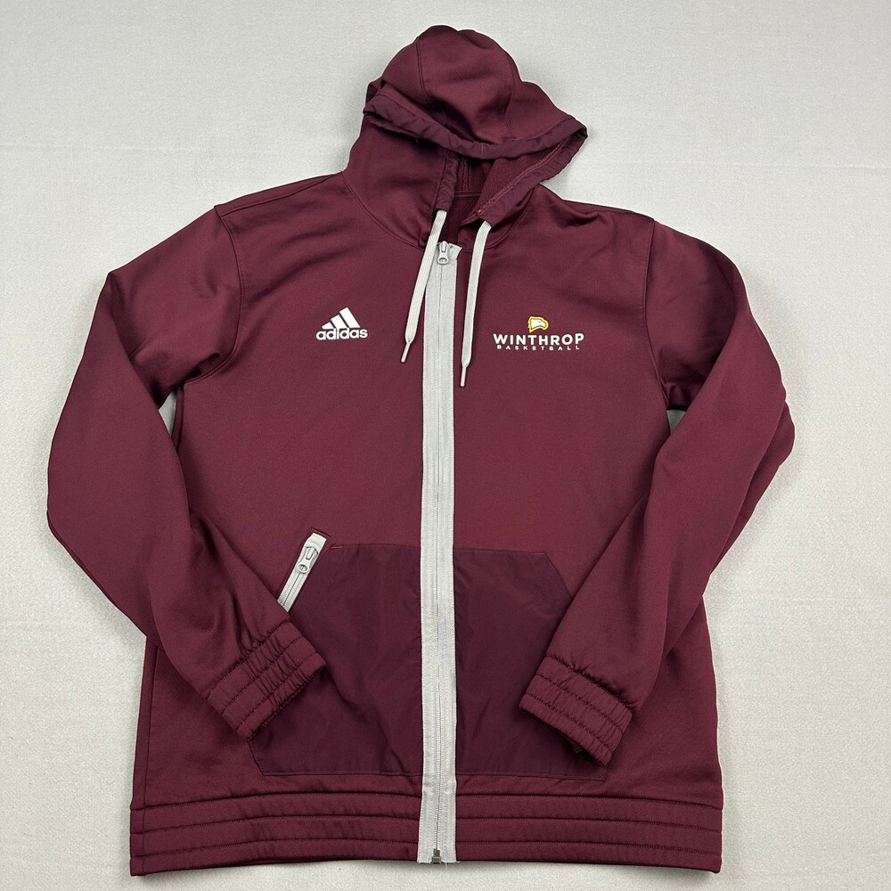 Winthrop Eagles Jacket Men Medium Burgundy Adidas Full Zip Hood Pockets NCAA M
